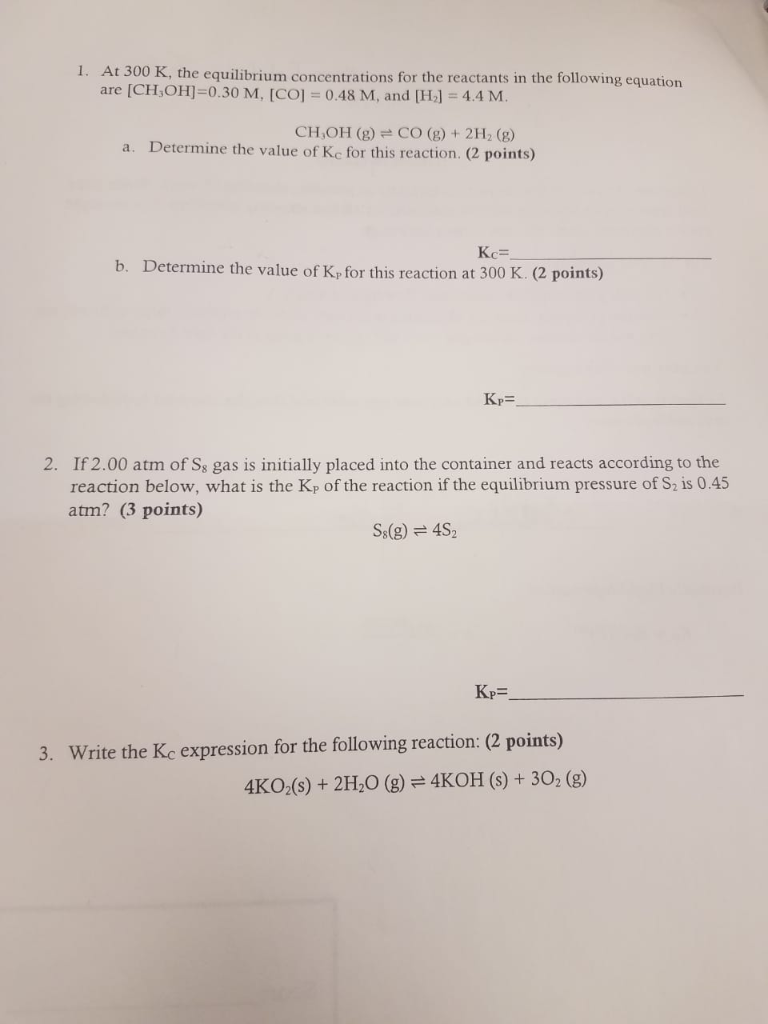 Solved At 300 K The Equilibrium Concentrations For The R Chegg Com