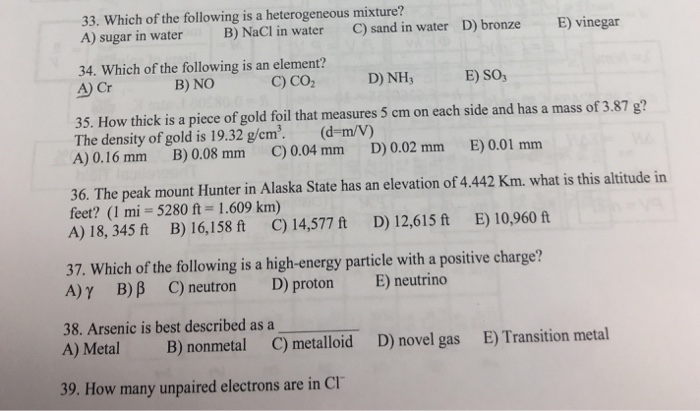 Solved 33. Which Of The Following Is A Heterogeneous | Chegg.com