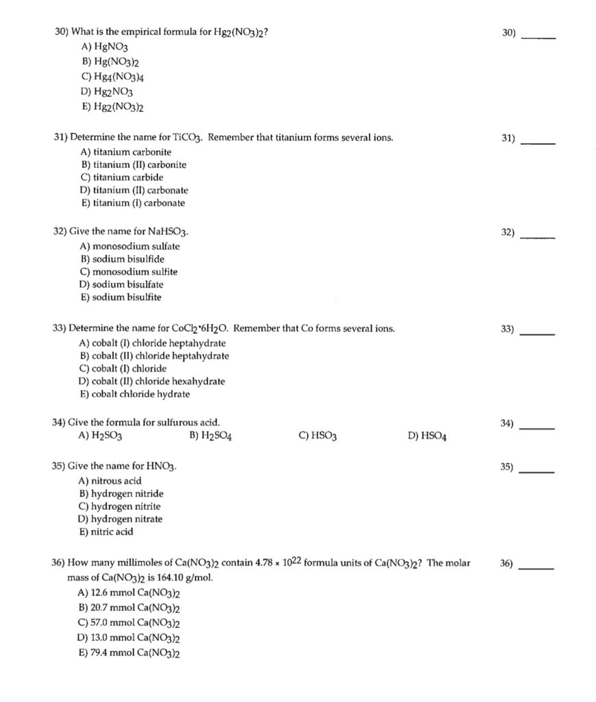 Solved 30) What Is The Empirical Formula For Hg2(NO3)2? 3