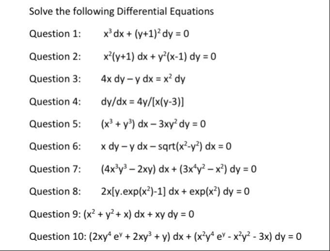 Solved Solve The Following Differential Equations Question Chegg Com