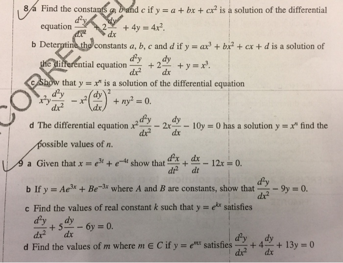 Solved Find The Constans A Dund C If Y A Br Cx Is A Chegg Com