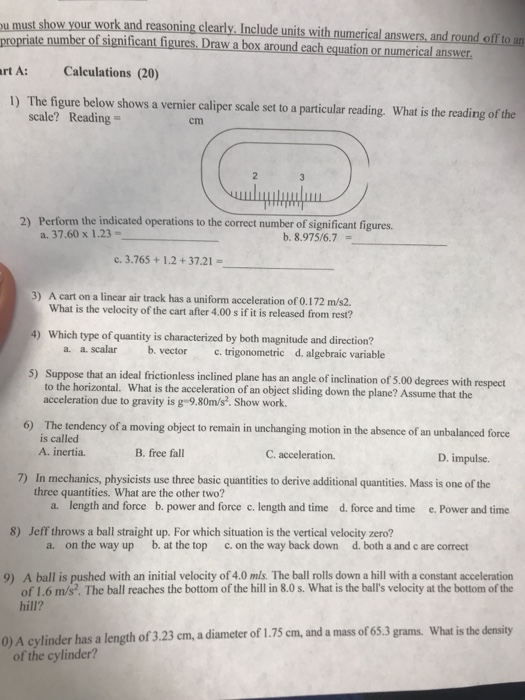 Solved Work And Reasoning Clearly Include Units With Num Chegg Com