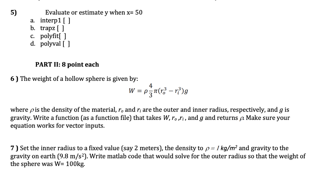 Solved 5 Evaluate Or Estimate Y When X 50 A Interp1 Chegg Com