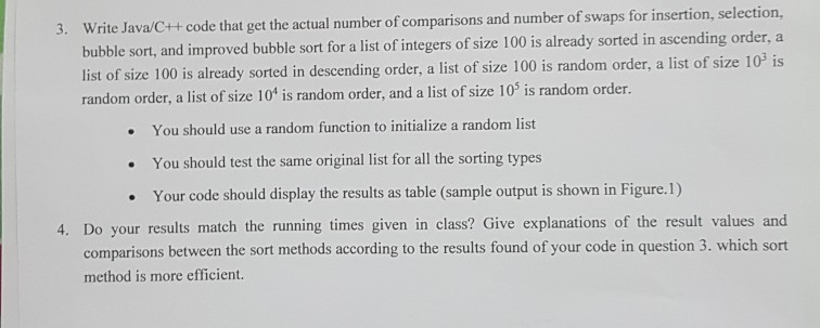 Write Java/C++ cod bubble sort, and improved bubble sort for a list of integers of size 100 is already sorted in ascending or