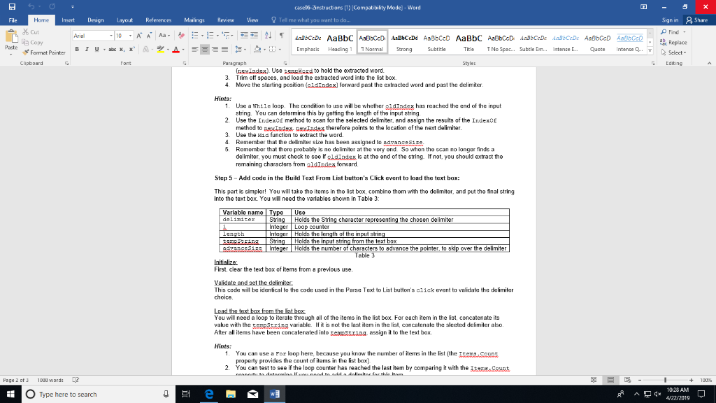 cased6-2instructions [T) [Compatibility Mode] - Word Insert Design Layout References Mailings Review View Tell me what you wa
