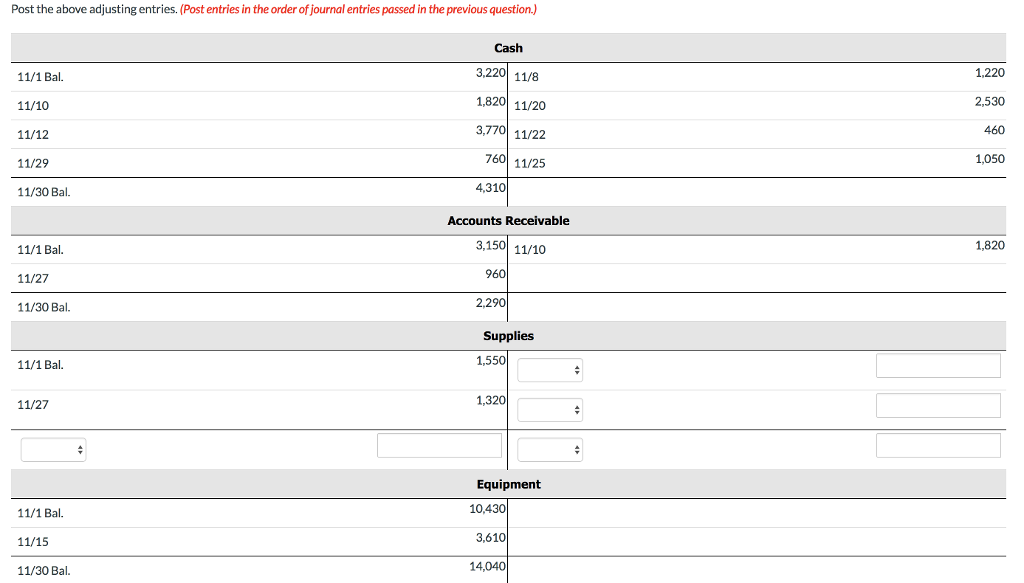 1 Enter The November 1 Balances In The Ledger Chegg 