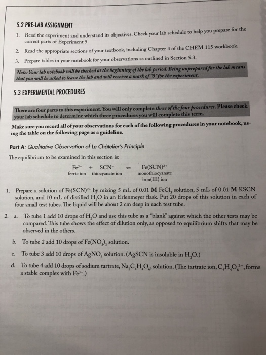 Chemical Equilibrium Le Chatelier S Principle Lab I Chegg 