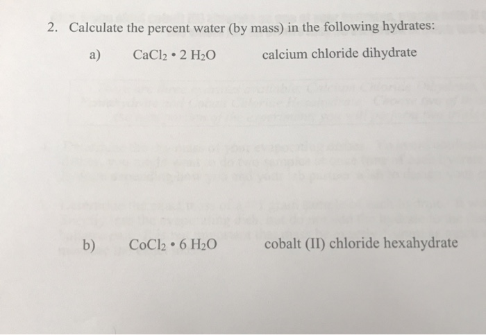 Solved Calculate The Percent Water (by Mass) In The Follo