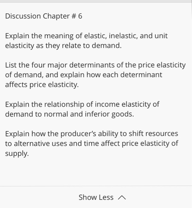 Solved Discussion Chapter 6 Explain The Meaning Of Elas Chegg Com