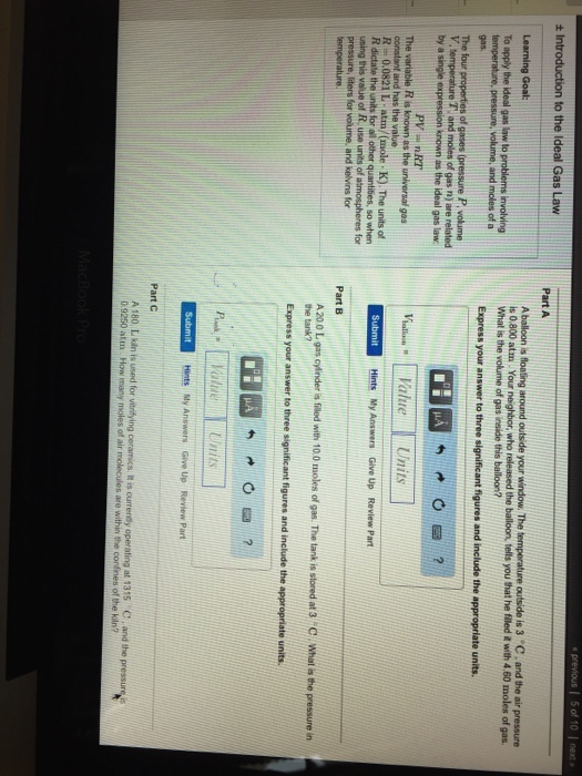 Solved: Learning Goal: To Apply The Ideal Gas Law To Probl ...