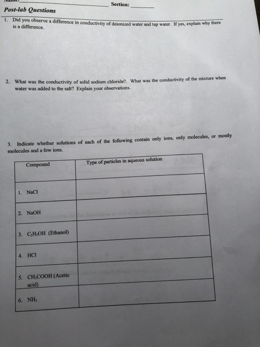 Solved Section Post Lab Questions L Did You Observe A Chegg Com