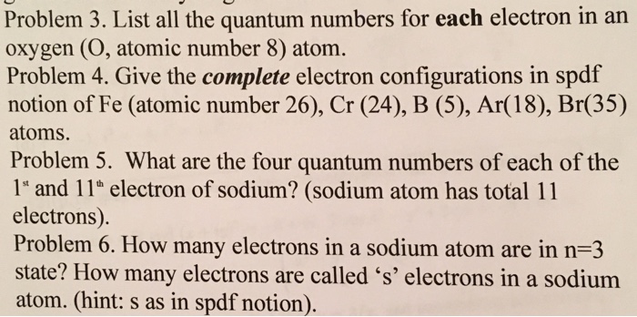 Solved: List All The Quantum Numbers For Each Electron In ...