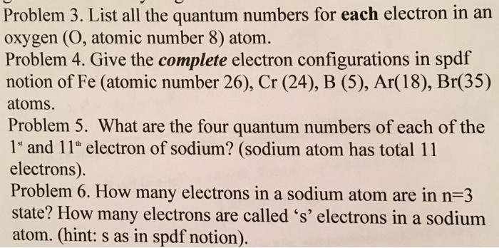 Solved: List All The Quantum Numbers For Each Electron In ...