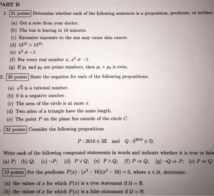 Solved Determine Whether Each Of The Following Sentences Chegg Com