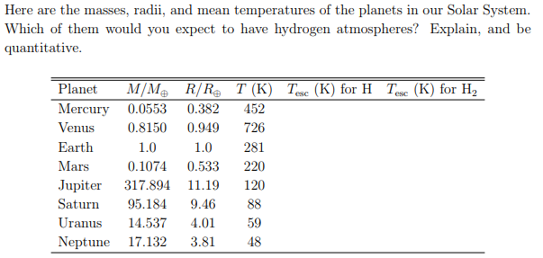 Solved Here Are The Masses Radii And Mean Temperatures