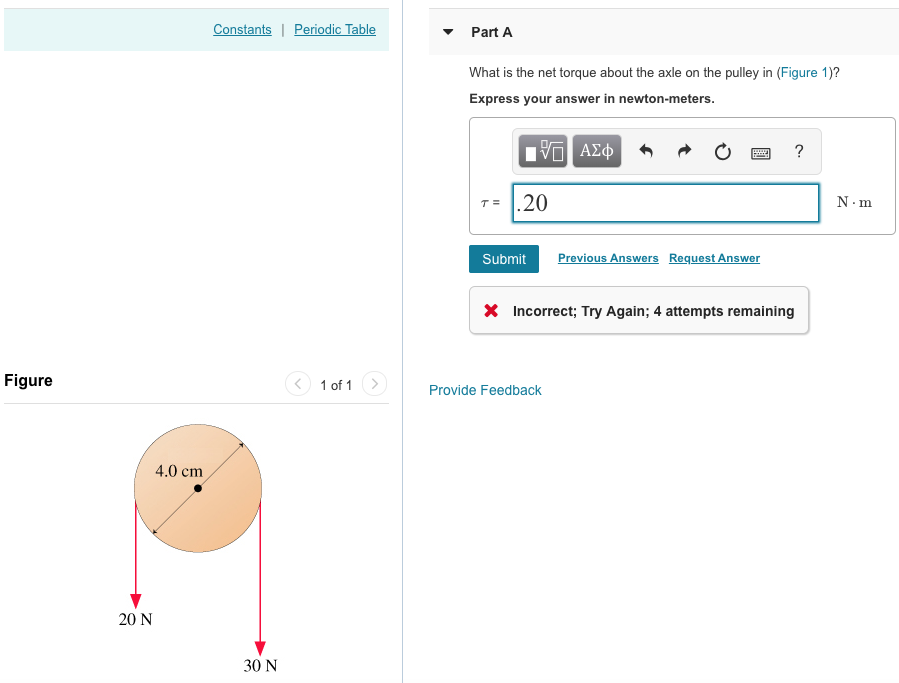 Constants Part A What Is The Torque About The Chegg 