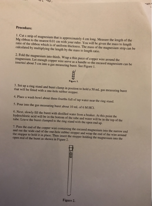 Solved: Molar Mass Of Magnesium Introduction This Experime ...