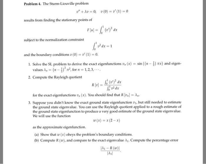 Solved Problem 4 The Sturm Liouville Problem V Mu 0 Chegg Com