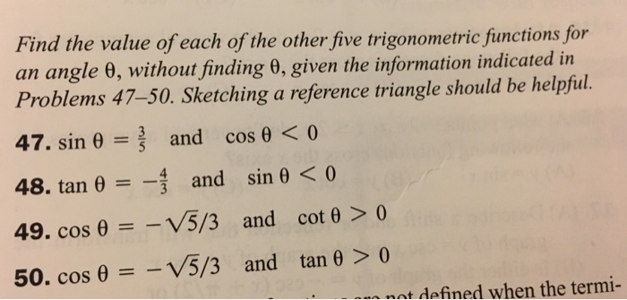 Solved Find The Value Of Each Of The Other Five Trigonome