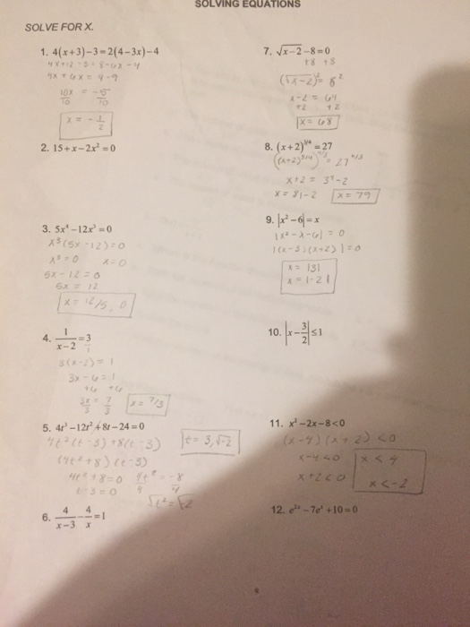 Solved Solving Equations Solve For X 1 4 X 3 3 2 4 3x 4 8 Chegg Com