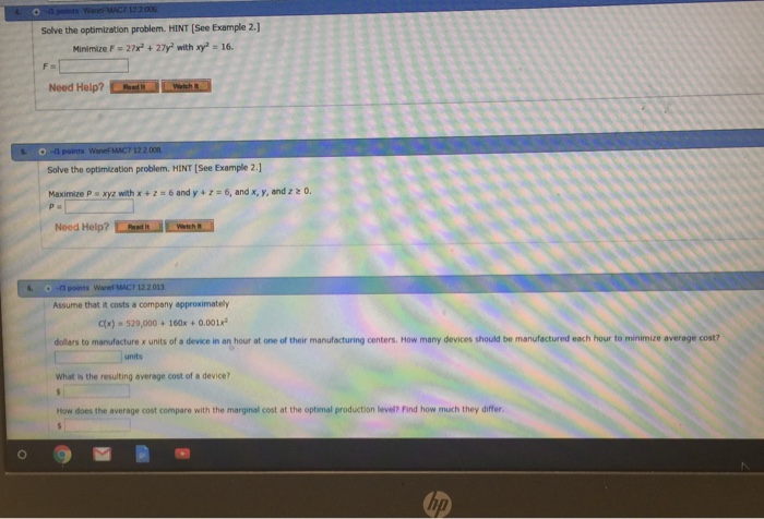 Solved Solve The Optimization Problem Hint See Example Chegg Com