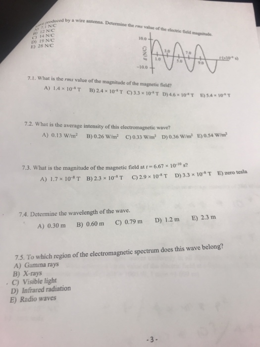 Solved Duced By A Wire Antenna Determainei 12nc O 14 Nc D Chegg Com