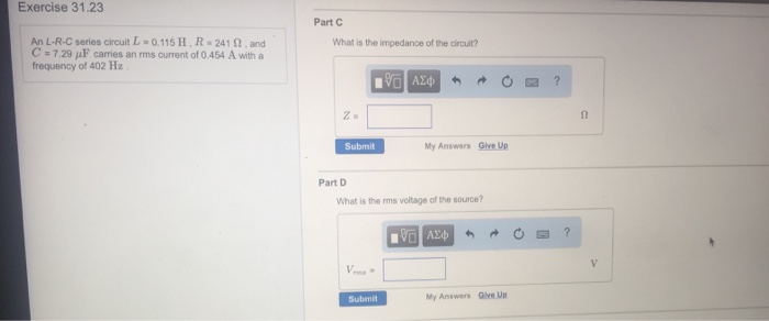 Solved Exercise 31 23 An L R C Series Circuit L 0 115 H R A Chegg Com