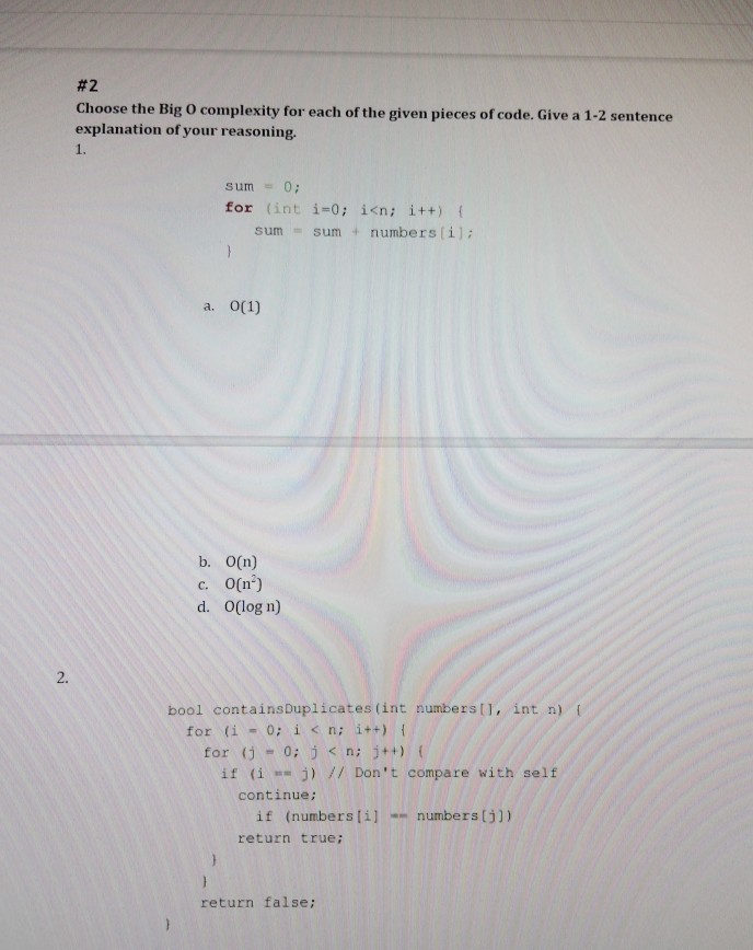 Solved 1 Choose The Equivalent Big O Notation For The Gi Chegg Com