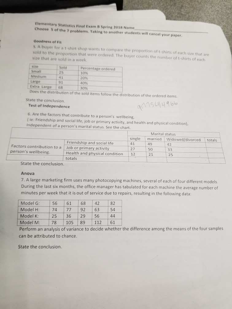 Final Solved: 2018 ... Exam Statistics Spring Elementary B Nam