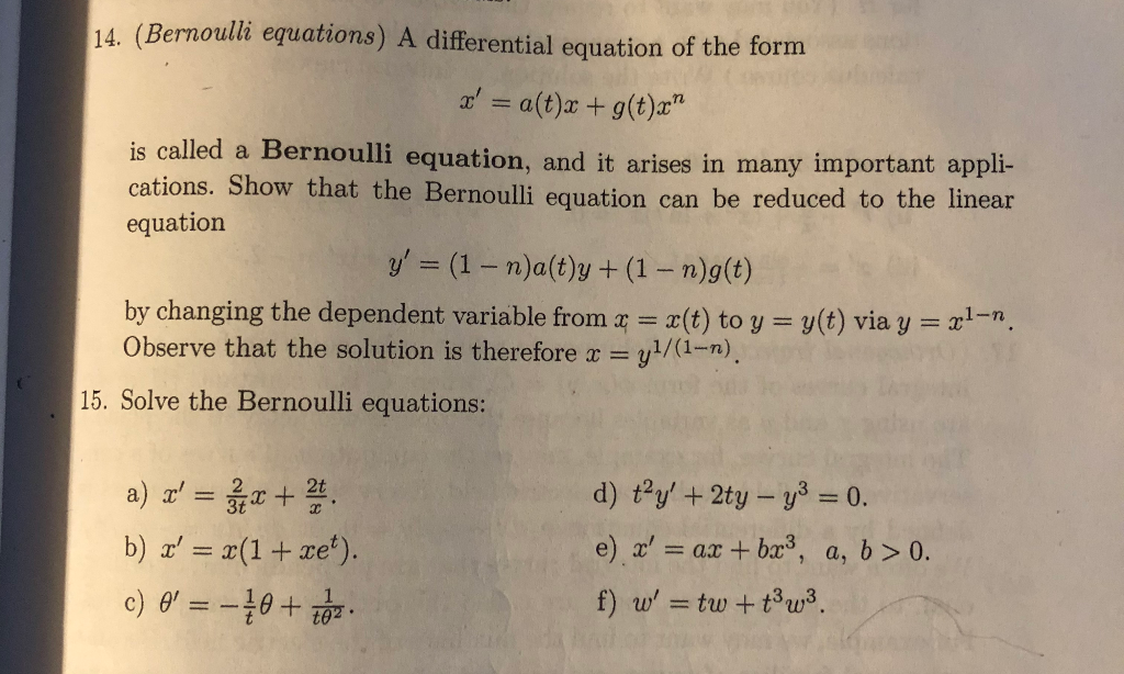 Solved 14 Bernoulli Equations A Differential Equation Chegg Com