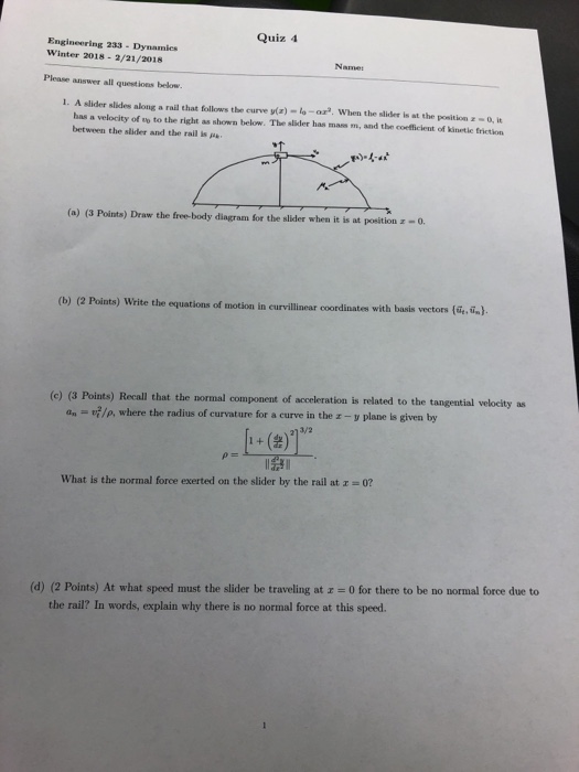 Solved Quiz 4 Engineering 233 Dynamics Winter 18 2 21 Chegg Com