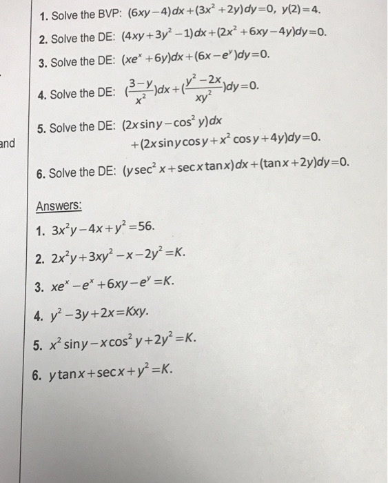 1 Solve The Bvp 6xy 4 Dx 3x 2y Dy 0 Y 2 4 Chegg Com