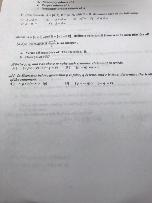 Solved If The Intervals A 0 3 B 2 7 With U Chegg Com