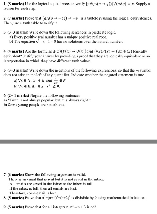 Solved 1 8 Marks Use Logical Equivalences Verify Pac Pv P