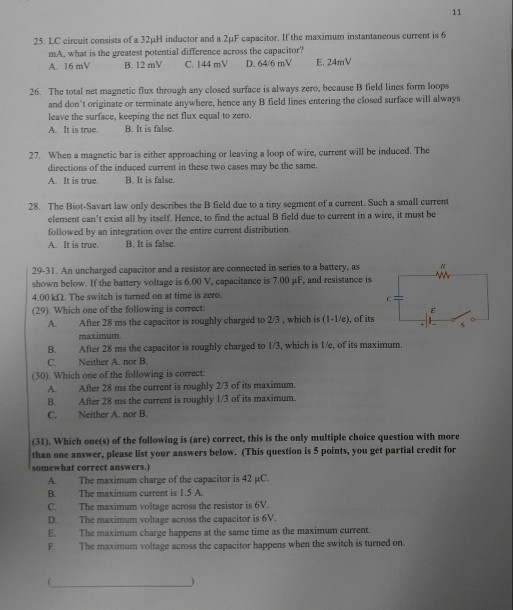 Solved 25 Lc Circuit Consists Of A 32mh Inductor And A 2 Chegg Com