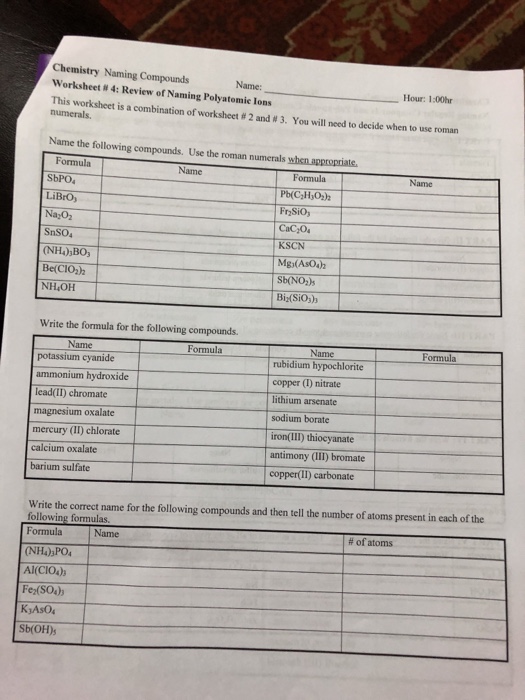 Solved Chemistry Naming Compounds Worksheet 4 Review O