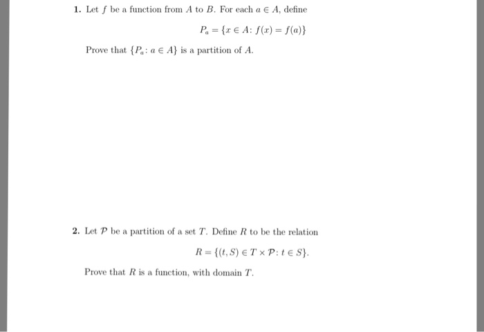 Solved 1 Let F Be A Function From A To B For Each A E A Chegg Com