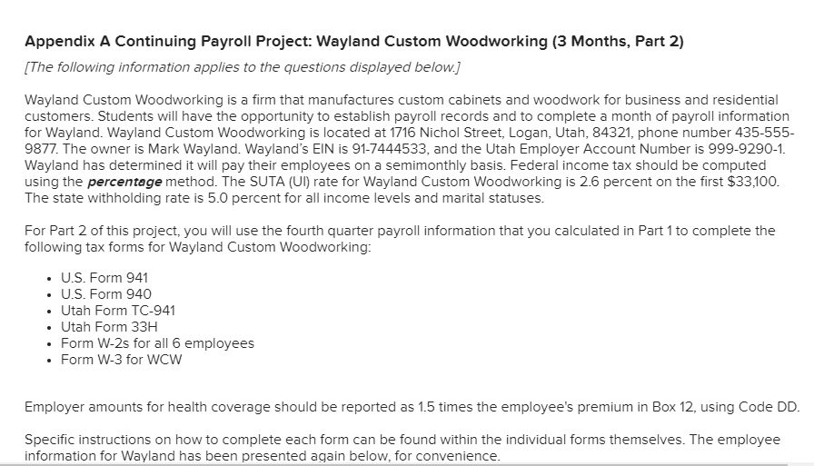Appendix A Continuing Payroll Project: Wayland Cus 