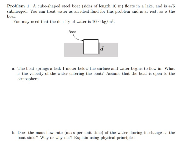 Solved: Problem 1. A Cube-shaped Steel Boat (sides Of Leng ...