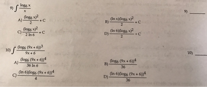 Solved Log6 X 9 Logg X 2 2 B Inx Og6 X2 2 Log6 X 2 2 I Chegg Com