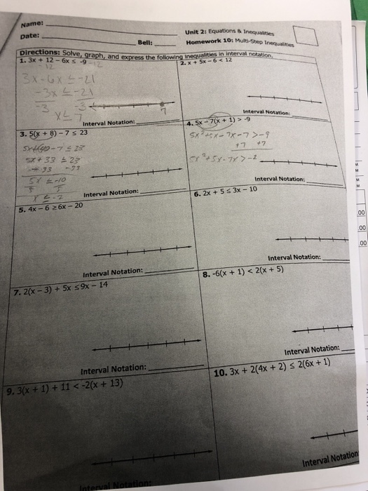 Name Date Unit 2 Equations Inequalitles Homework Chegg Com