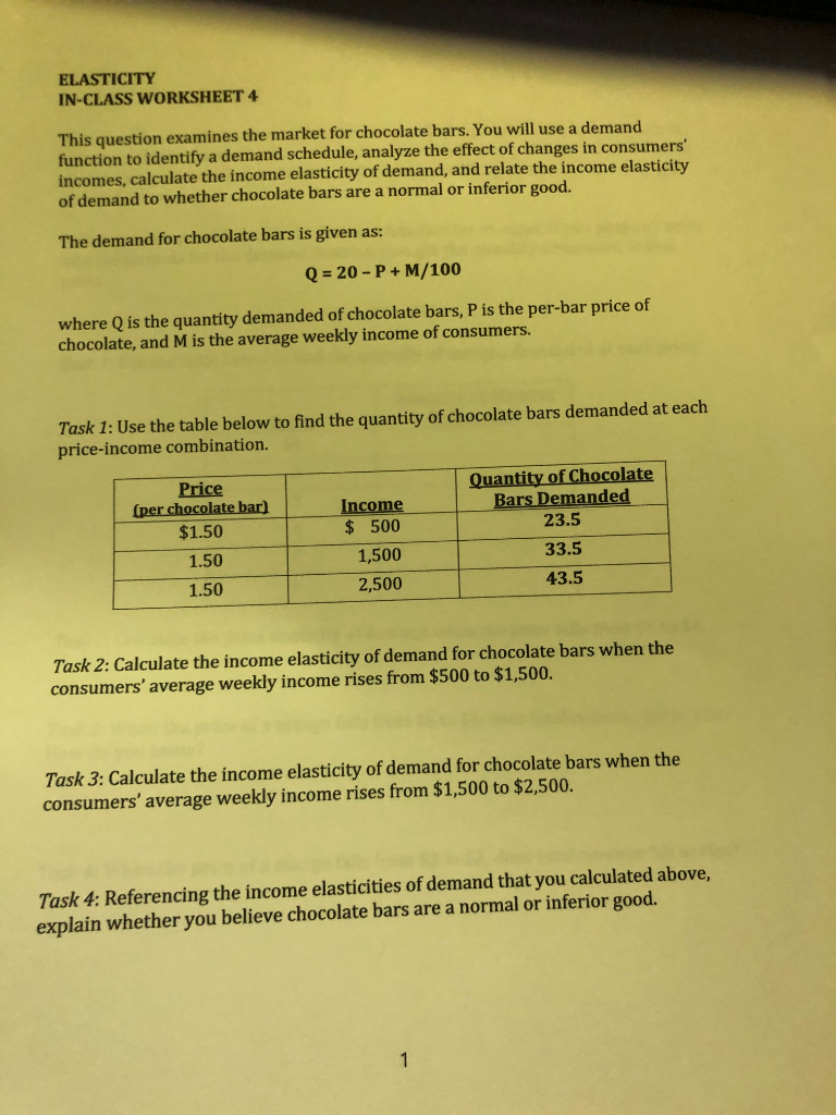 Solved Elasticity In Class Worksheet 4 This Question Chegg Com