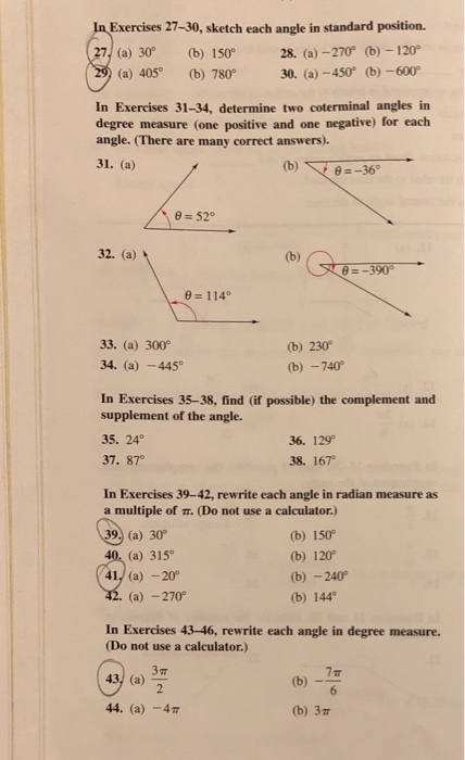 Solved Exercises 27 30 Sketch Each Angle In Standard Pos