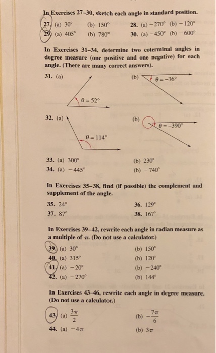 Solved Exercises 27 30 Sketch Each Angle In Standard Pos