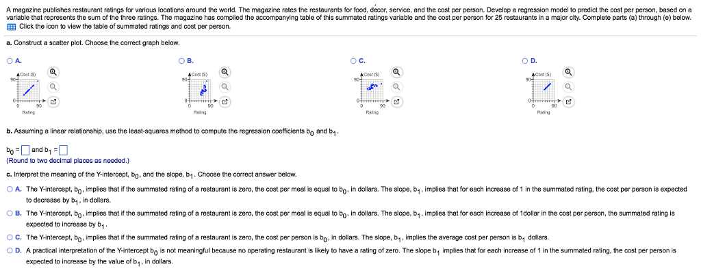 Solved A magazine publishes restaurant ratings for various