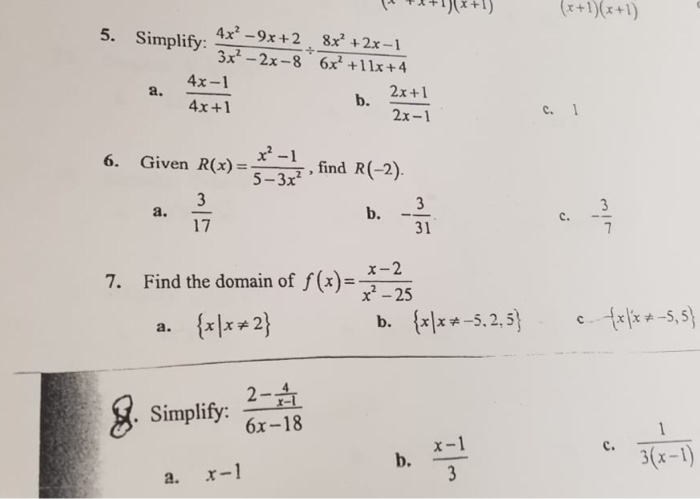 Solved 5 Simplify 3x 2x 8 4x2ー9x 2 8x2 2x 1 2x 8x 11x 4 Chegg Com