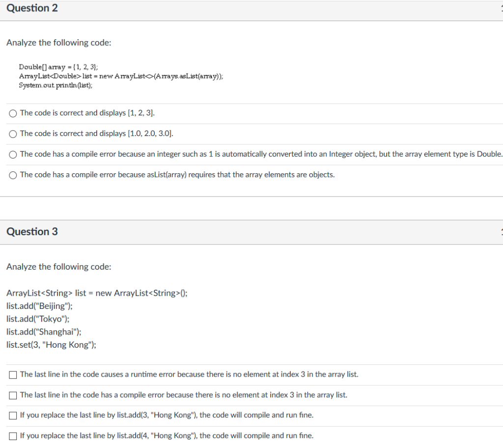 Solved Question2 Analyze the following code: Double[) array | Chegg.com