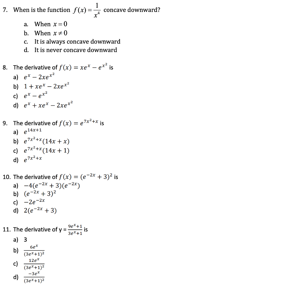Solved 7 When Is The Function F X Concave Downward A W Chegg Com