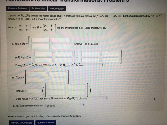 Solved Previous Problemproblem Listnext Problem 1 Point Let Mn R Denote Vector Space N N Matrices Q