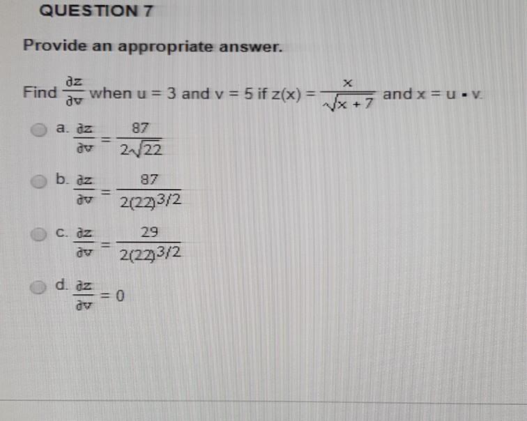 Solved Fund Partial Z Partial V When U 3 And V 5 If Z Chegg Com